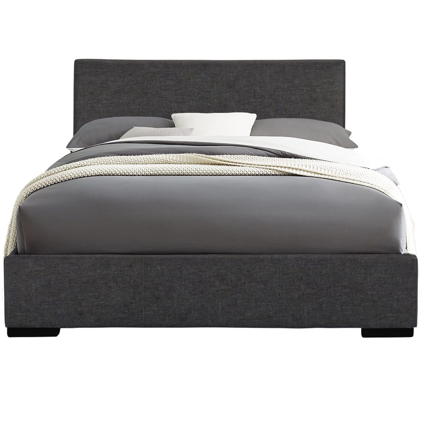 Modern Grey Upholstered Twin Bed with Plush Headboard