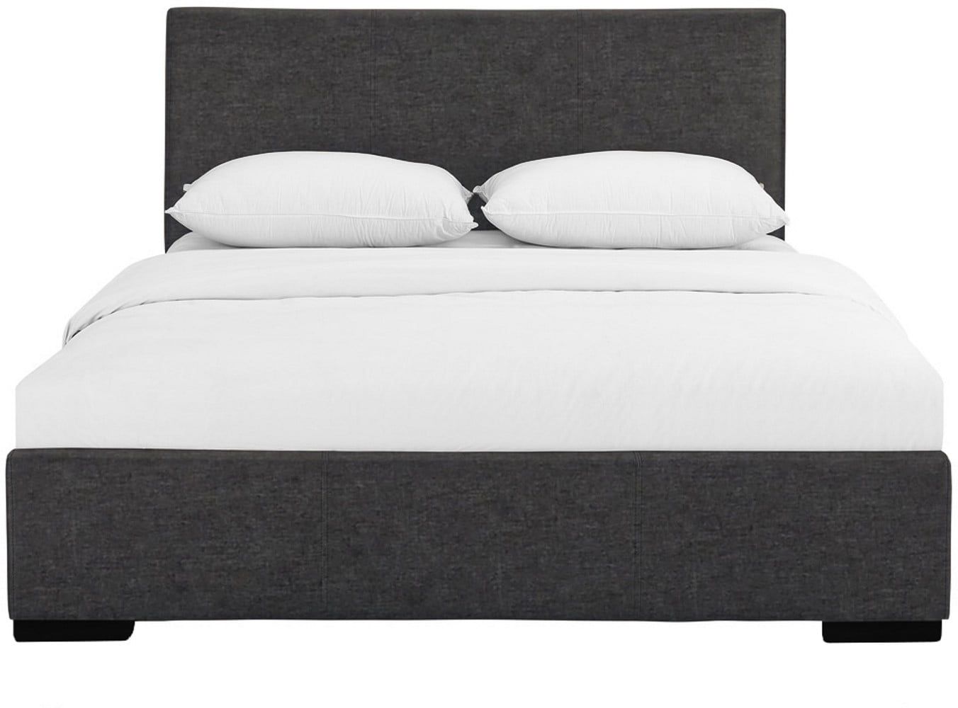 Elegant Grey Upholstered Wooden King Platform Bed with Drawers