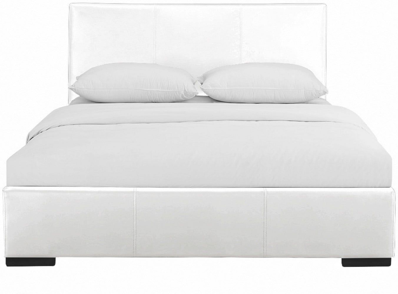 White Tufted Upholstered Queen Wood Platform Bed with Headboard