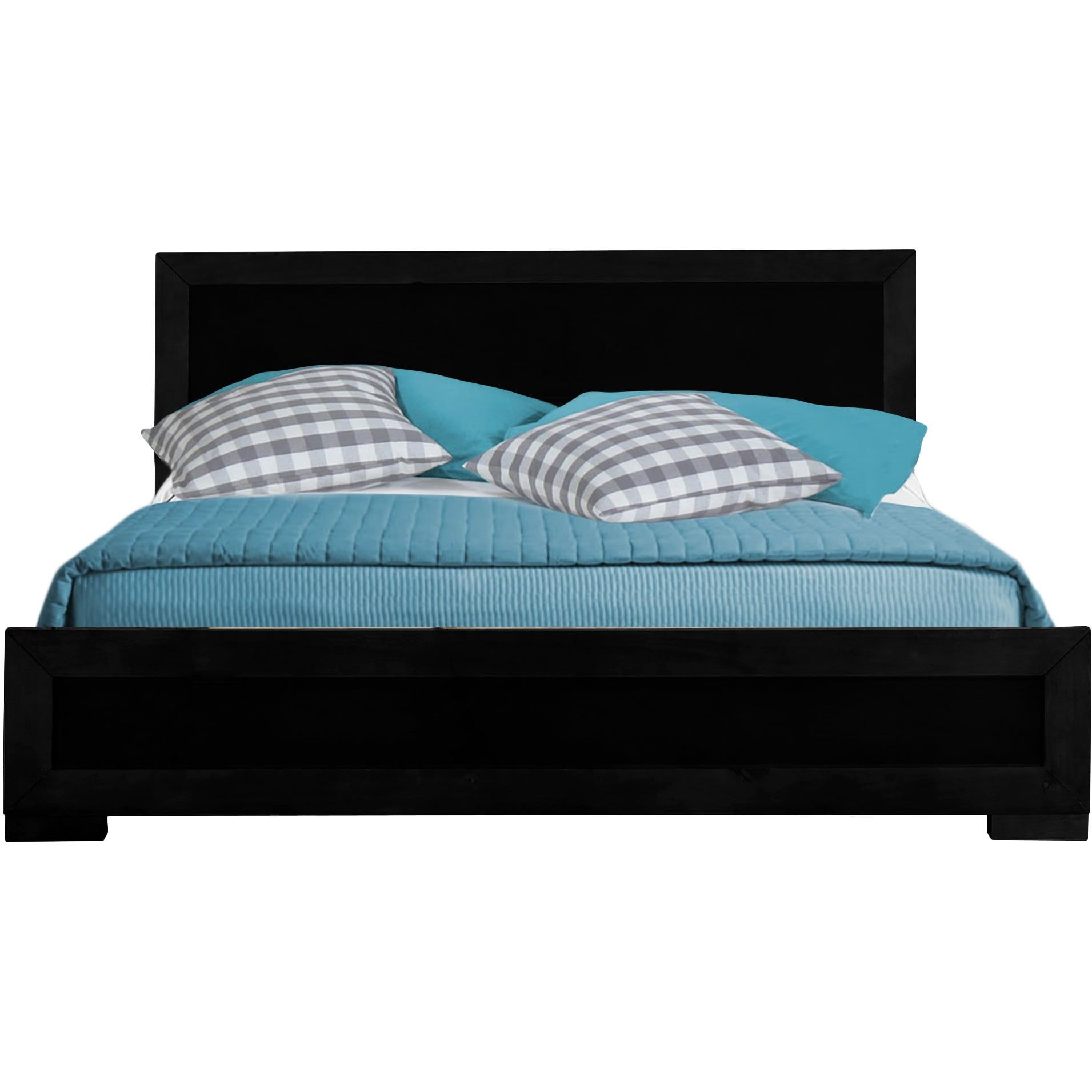 Black Wood Full Platform Bed with Headboard and Slats