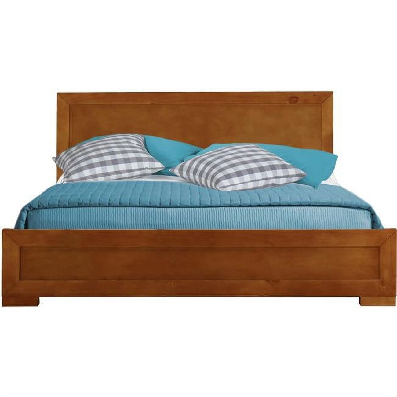 Queen Oak Wood Upholstered Platform Bed with Headboard