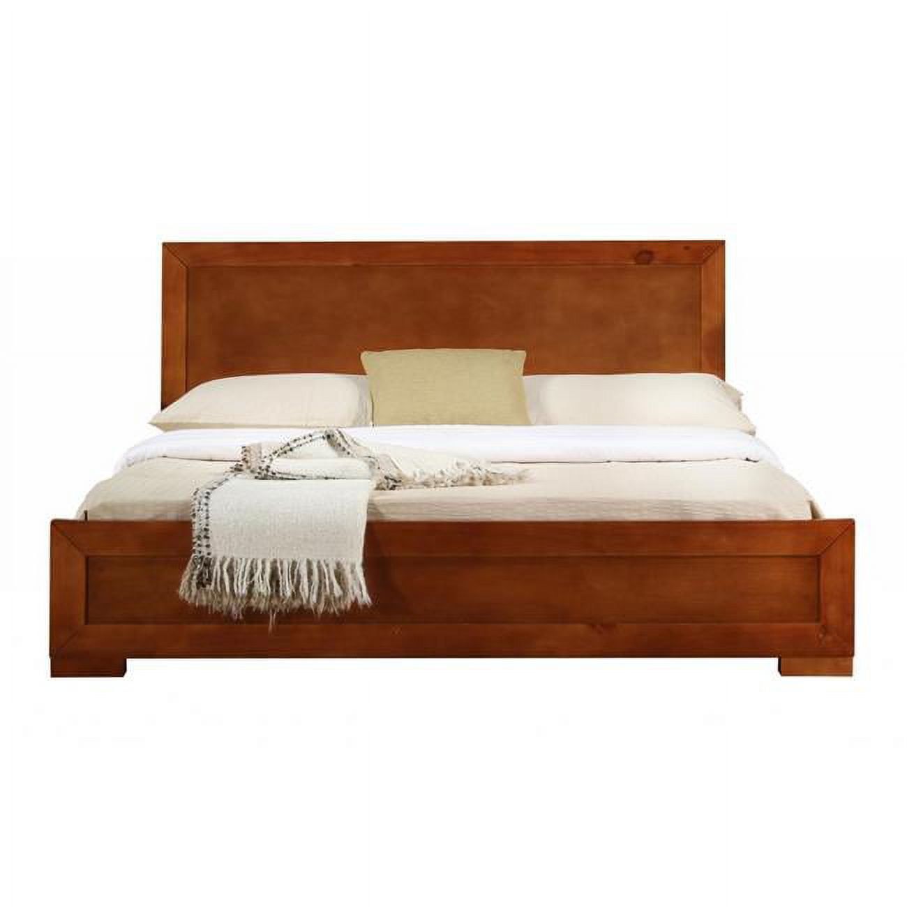 Elegant Cherry Wood Queen Platform Bed with Refined Headboard