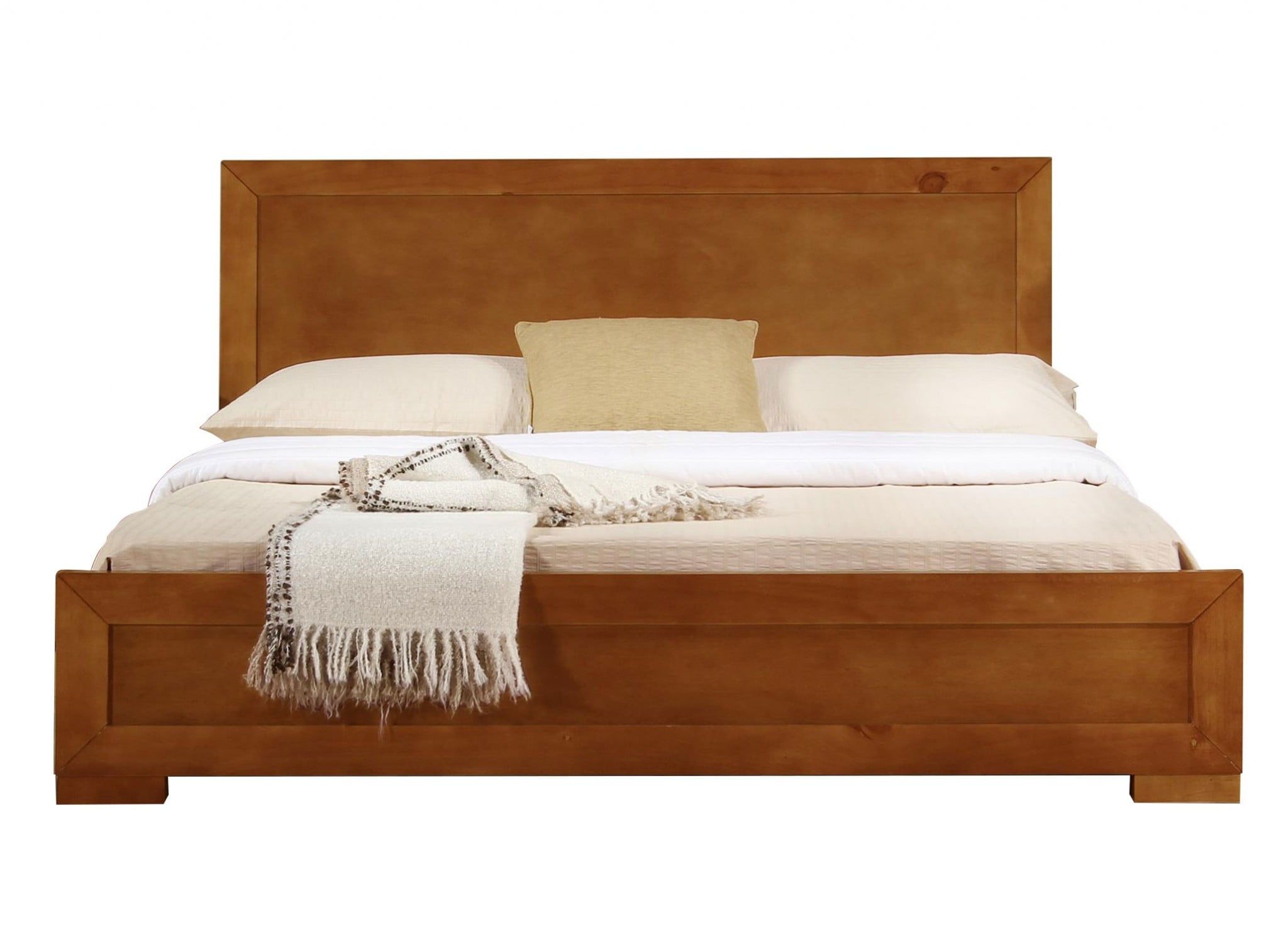 Queen Oak Wood Platform Bed with Headboard and Slats