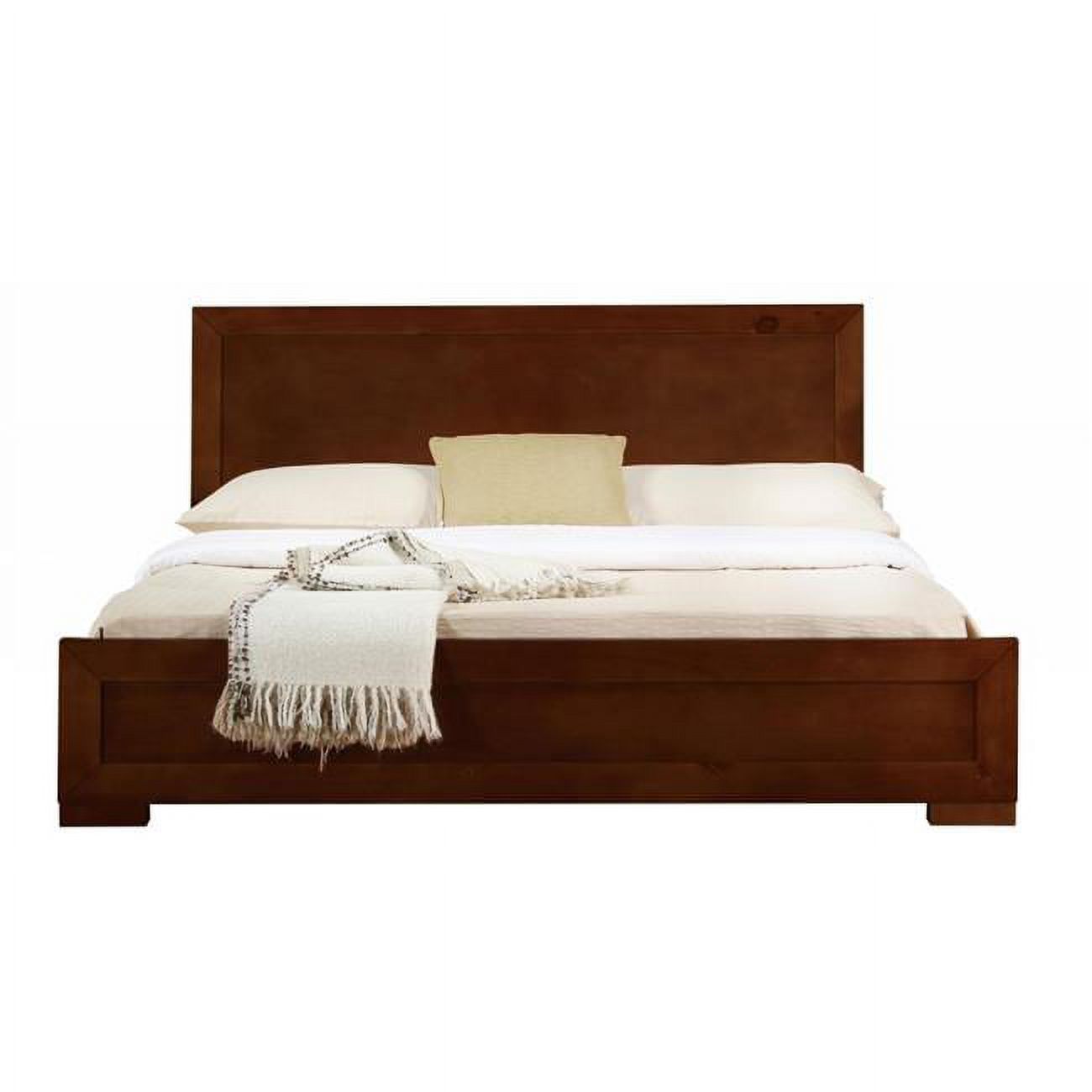 Walnut Full Platform Bed with Wood Headboard