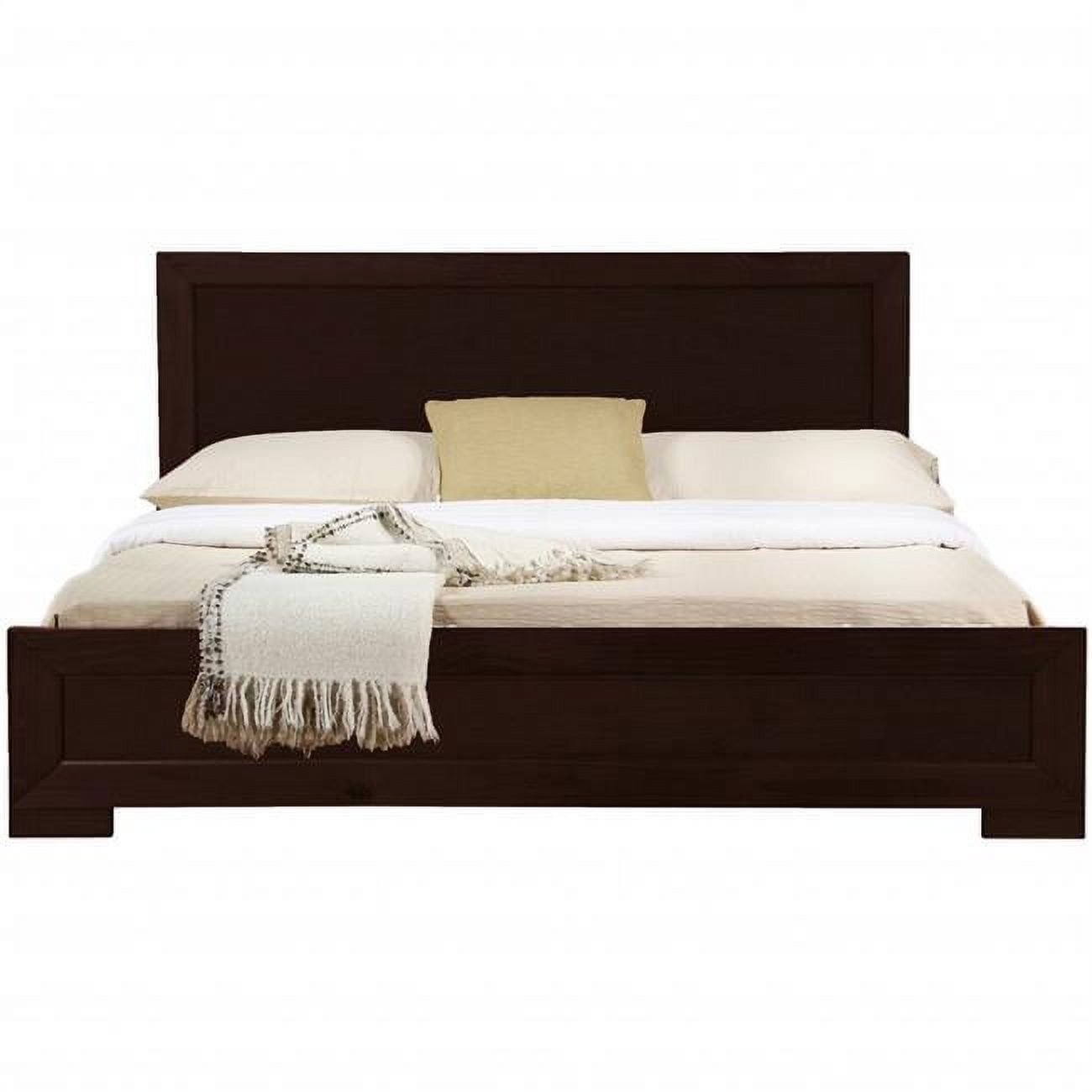 Elegant Espresso Queen Platform Bed with Wood Headboard