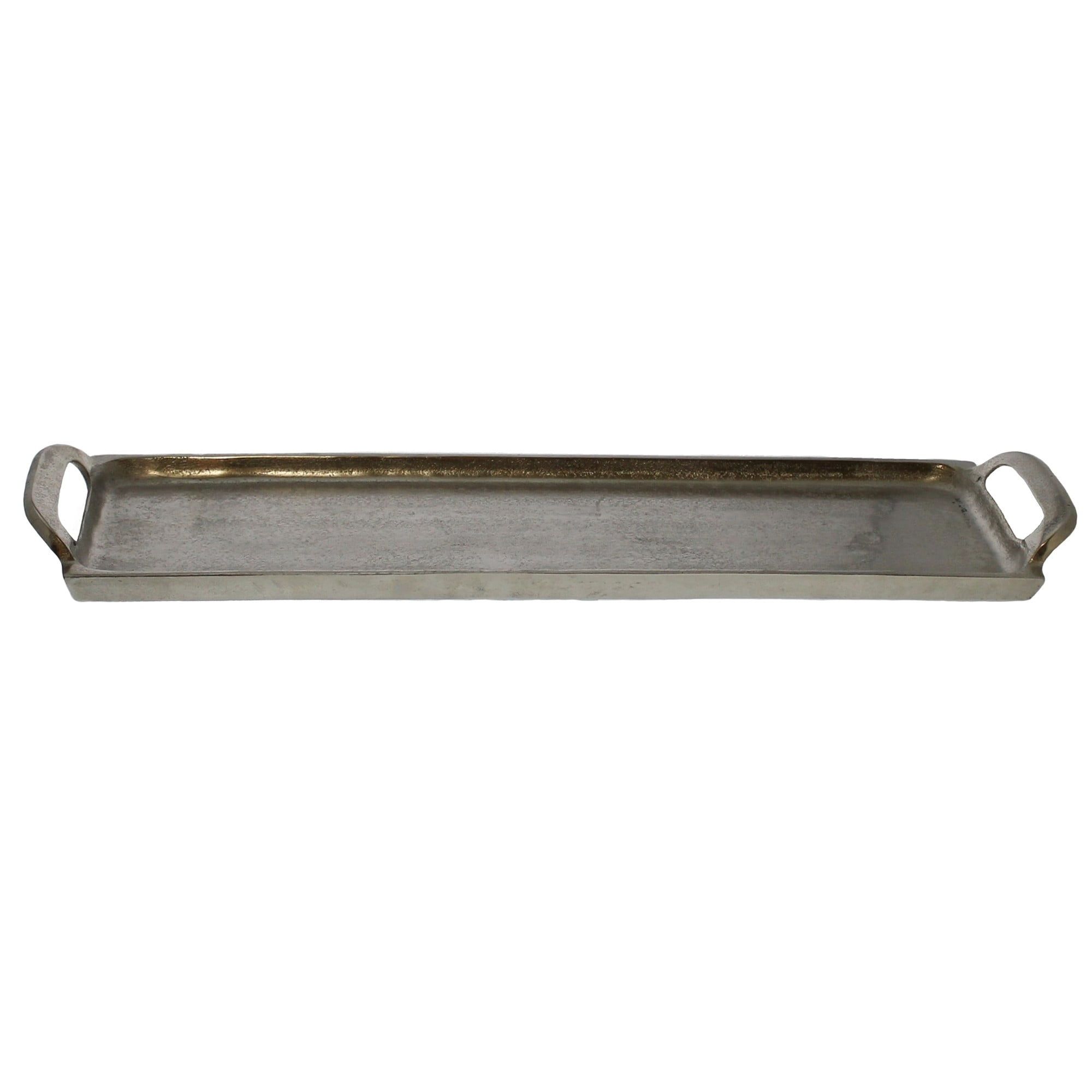 Silver Narrow Rectangular Iron Tray with Handles