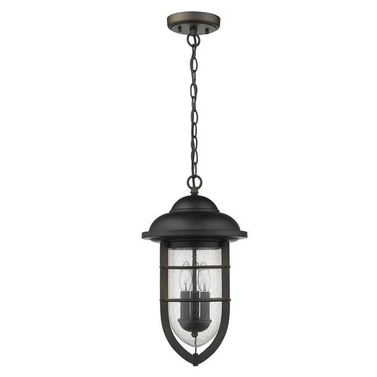 Dylan Nautical-Inspired 3-Light Oil-Rubbed Bronze Lantern with Seedy Glass