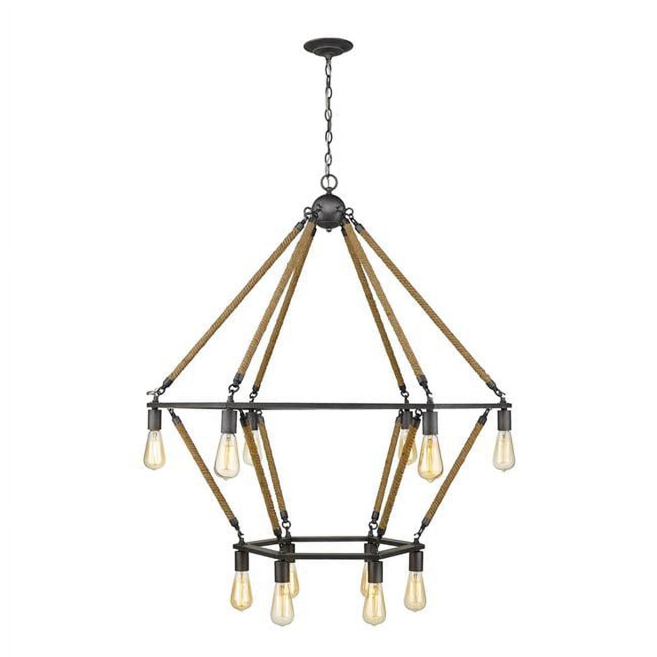 Holden 12-Light Antique Gray Wagon Wheel Chandelier with Jute Accents