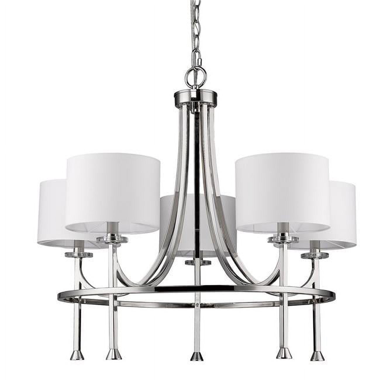 Kara Elegance 5-Light Polished Nickel Chandelier with Ivory Linen Shades & Crystal Accents