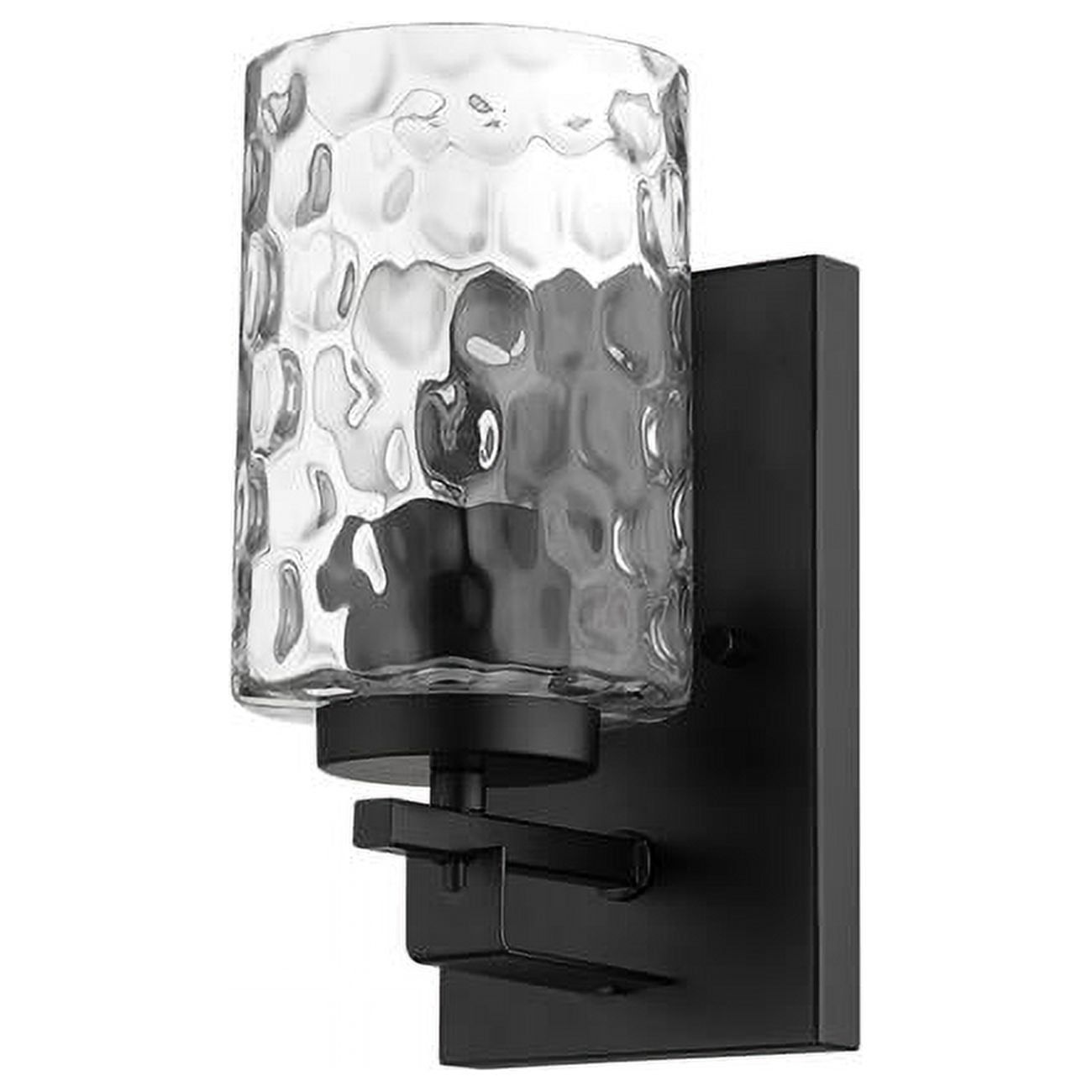 Matte Black Metal and Pebbled Glass Wall Sconce