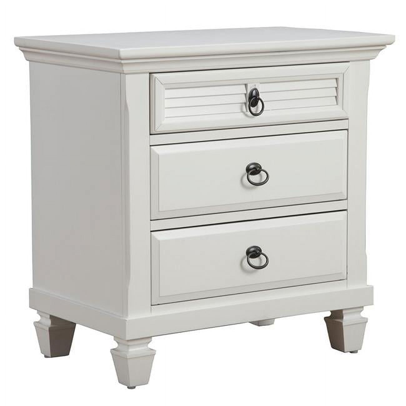 White Solid Wood 3 Drawer Nightstand with Dark Nickel Hardware