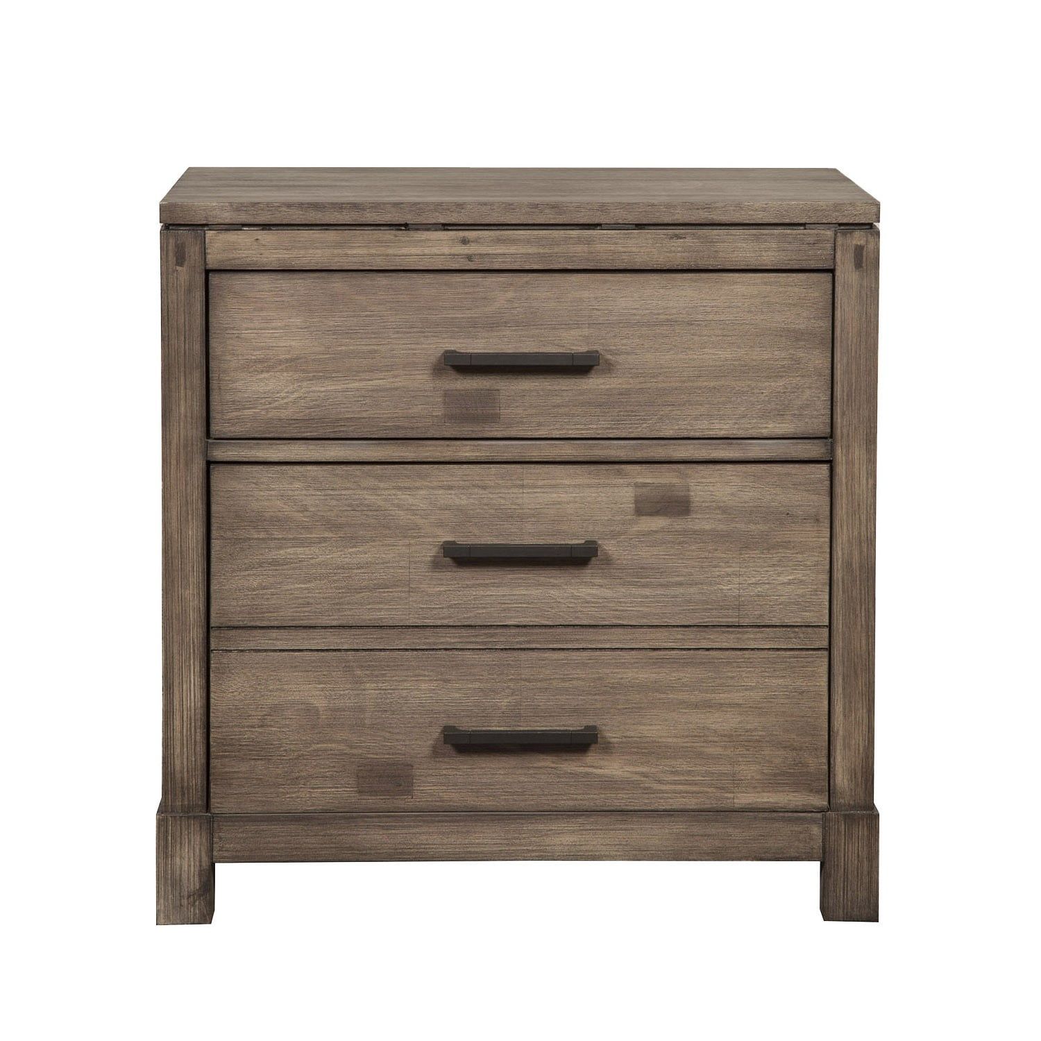 Weathered Grey Mahogany 3 Drawer Nightstand