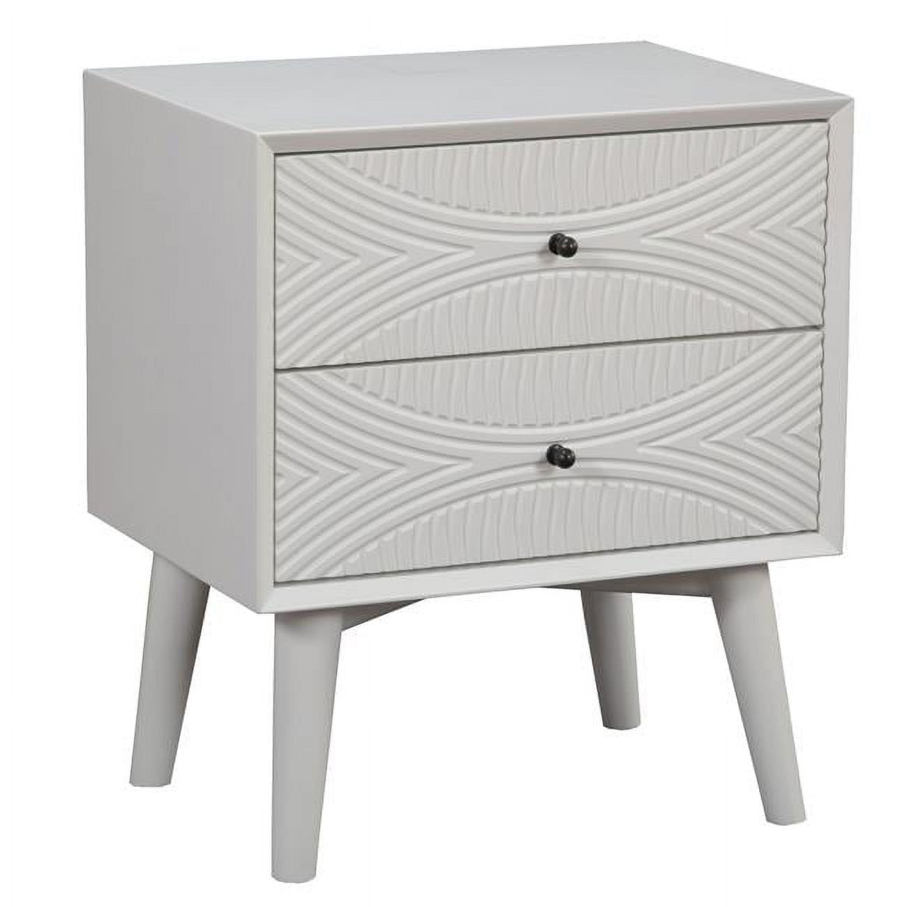 White Grooved Wood 1-Drawer Nightstand with Flared Legs