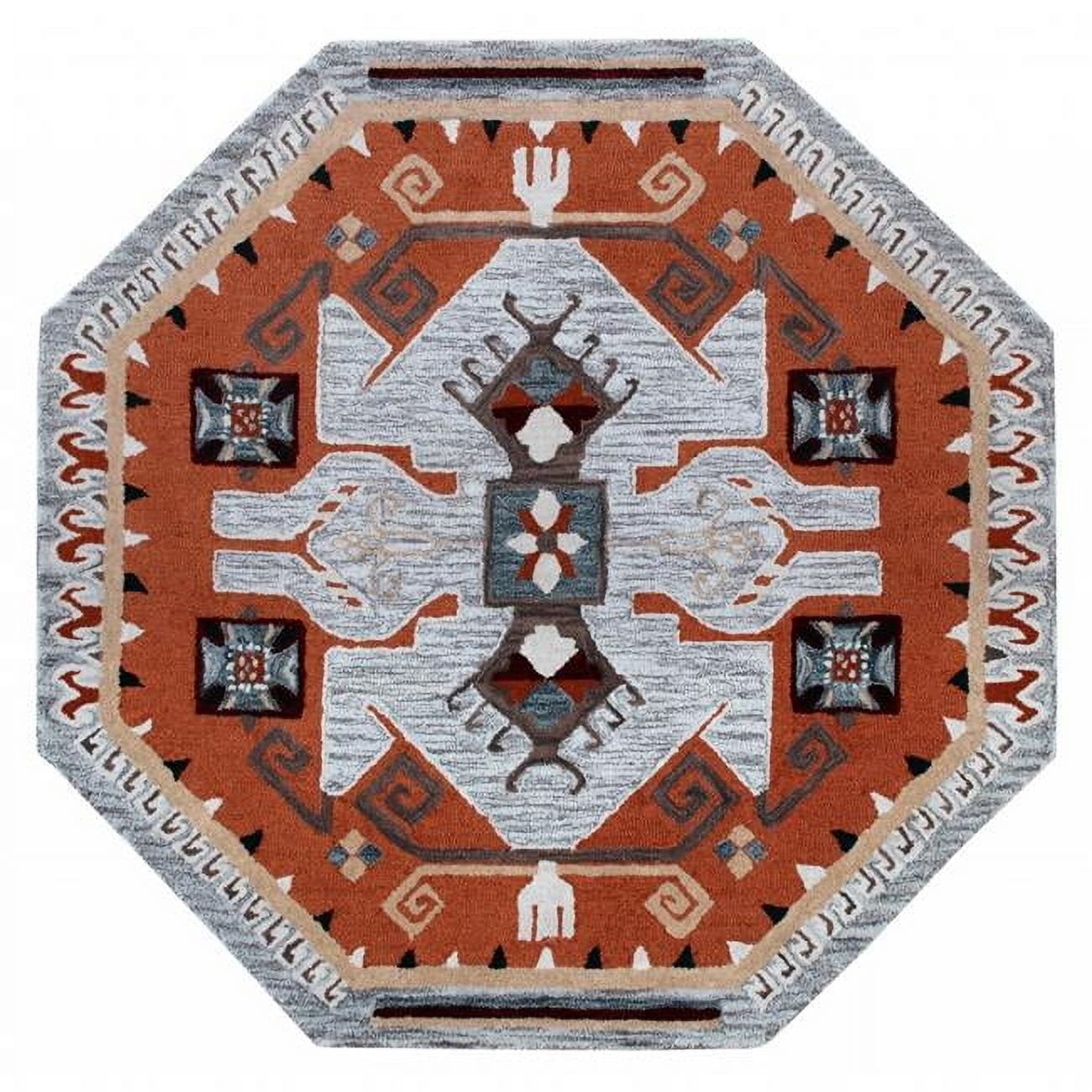 Handmade Gray and Terracotta Wool Round Rug, 4 ft