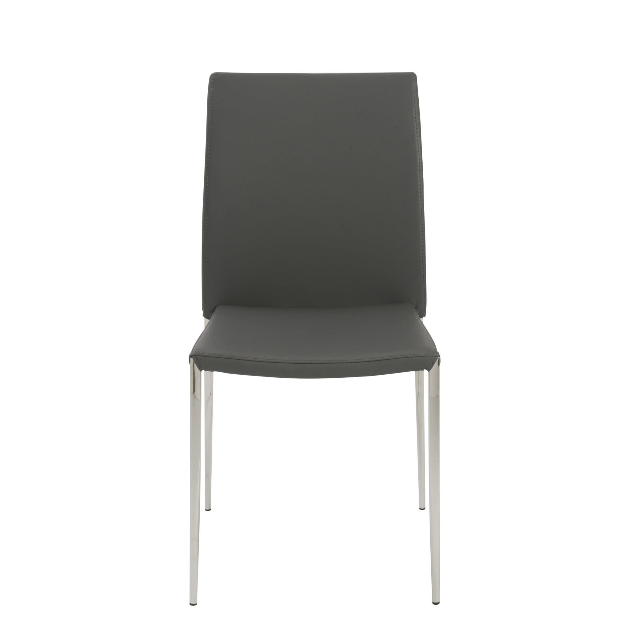 Gray Faux Leather Upholstered Side Chair with Metal Legs