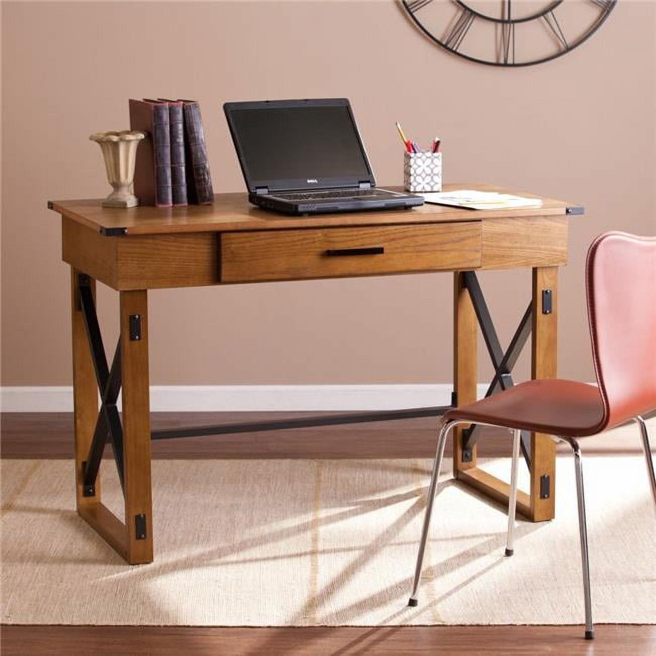 Classic Natural Brown Wood Adjustable Computer Desk