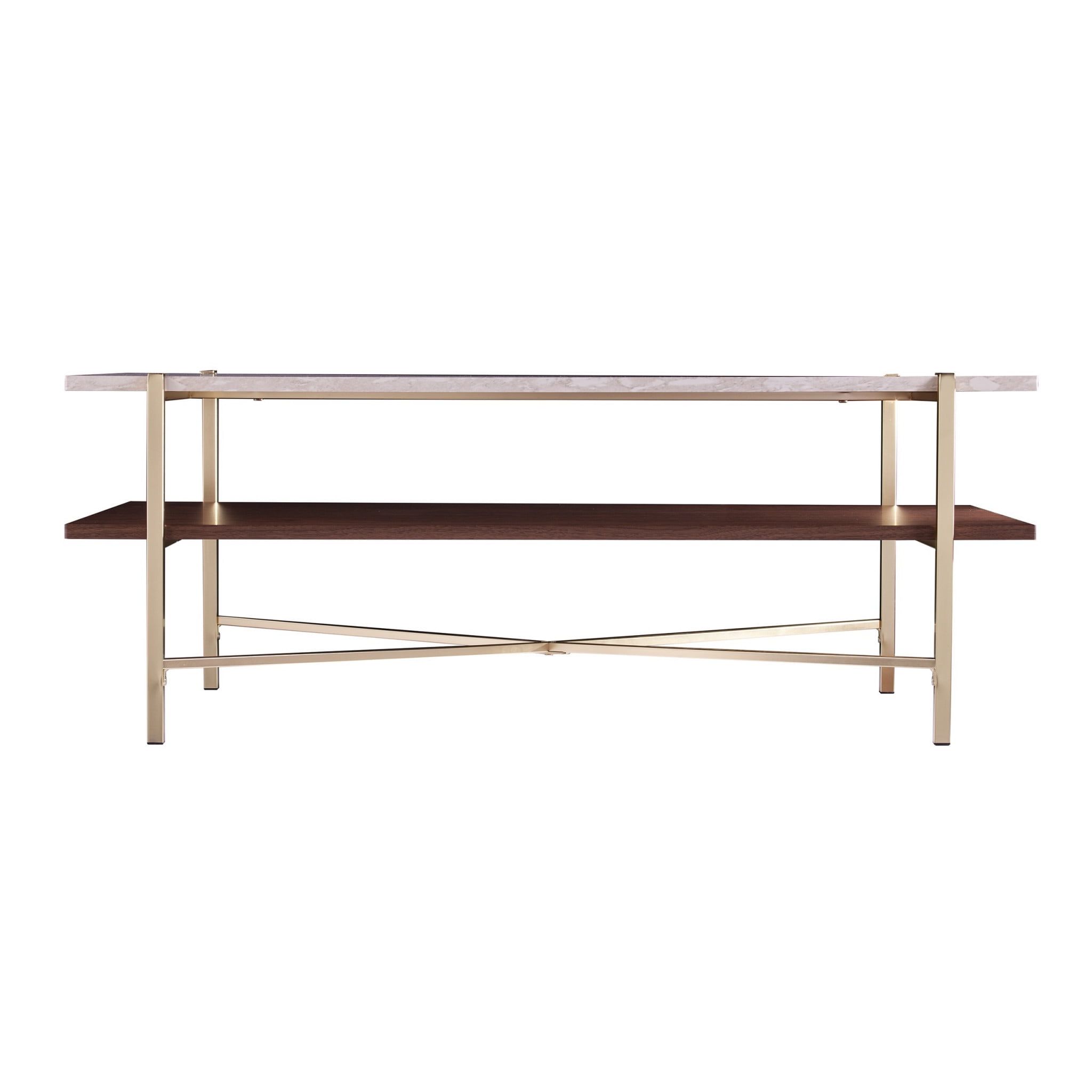 Elegant 47" Brass & Marble Rectangular Coffee Table