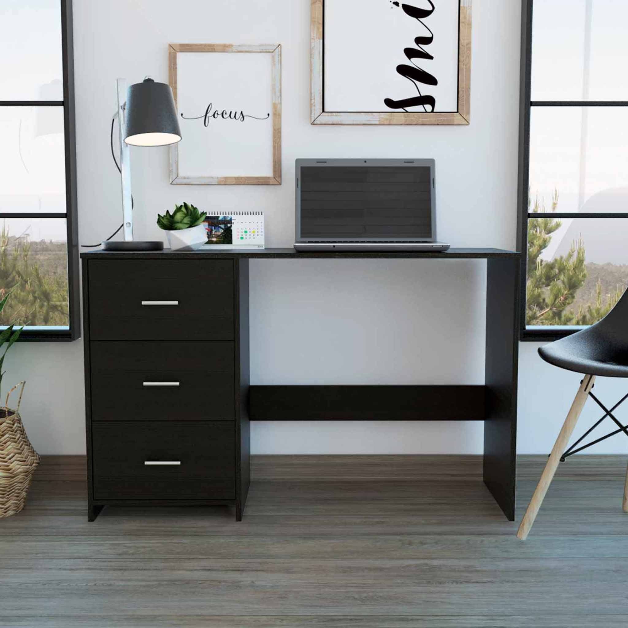 Wenge Black Particle Board Computer Desk with Three Drawers