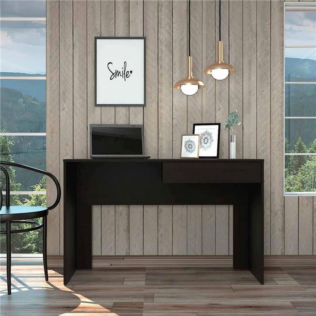 Clio 47" Black Veneer Computer Desk with Drawer