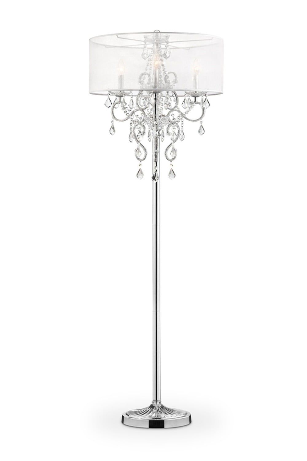 Glam Silver Steel Candelabra Floor Lamp with Acrylic Shade