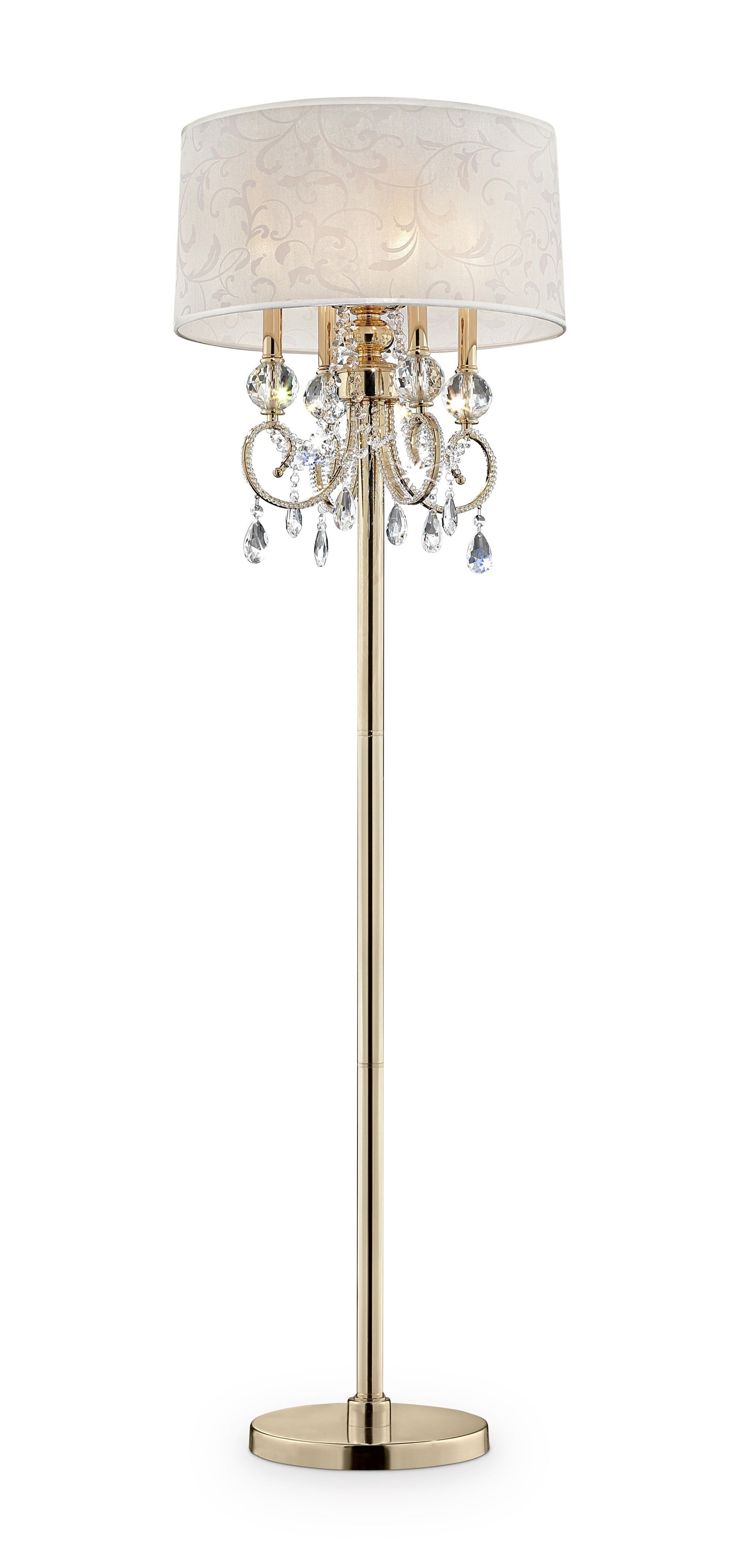 Contemporary Bronze Stained Glass Floor Lamp with Crystal Accents