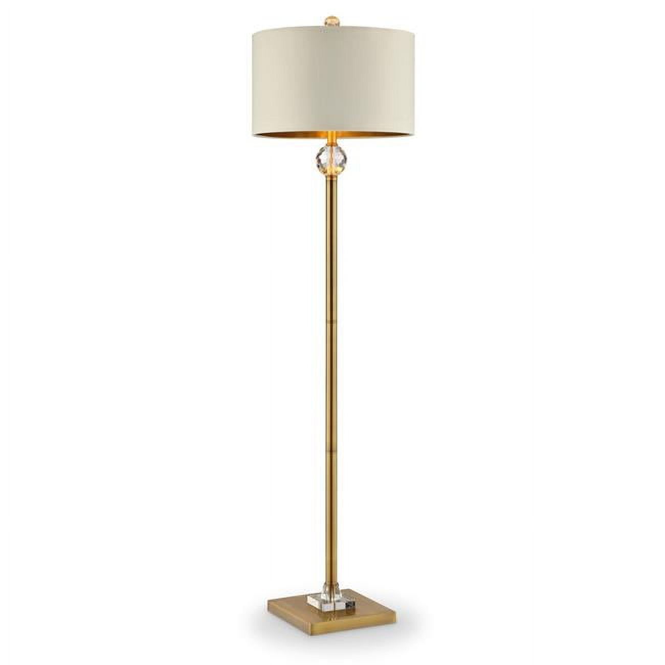 Elegance Gold Metal Column Floor Lamp with Off-White Drum Shade