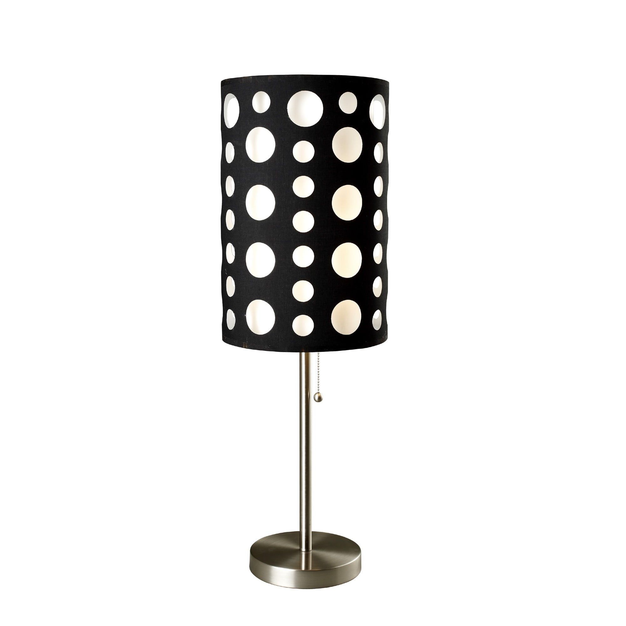 33" Black Steel Table Lamp with Black and White Drum Shade