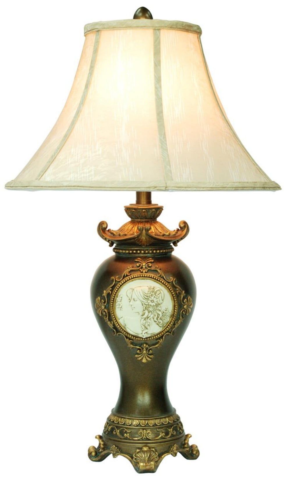 Classical Greek Engraved Table Lamp with Espresso Finish and Off-White Shade