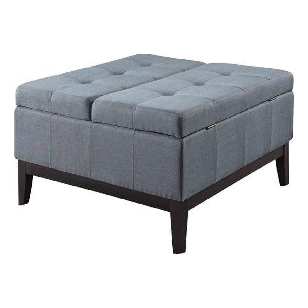 Slate Blue Linen & Black 36" Tufted Ottoman with Hidden Storage