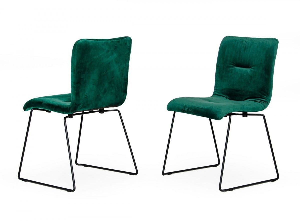 Emerald Green Velvet Upholstered Dining Chairs with Metal Legs - Set of 2