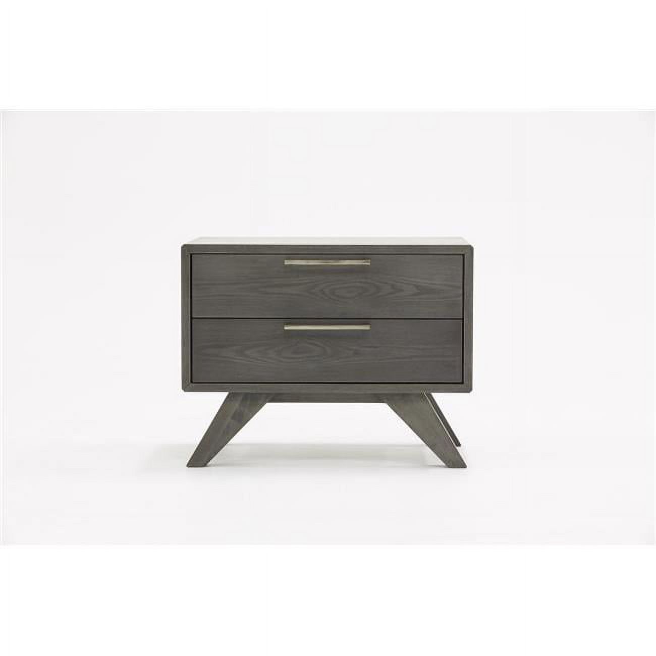 Mid-Century Gray Wash 2-Drawer Nightstand with Stainless Steel Handles