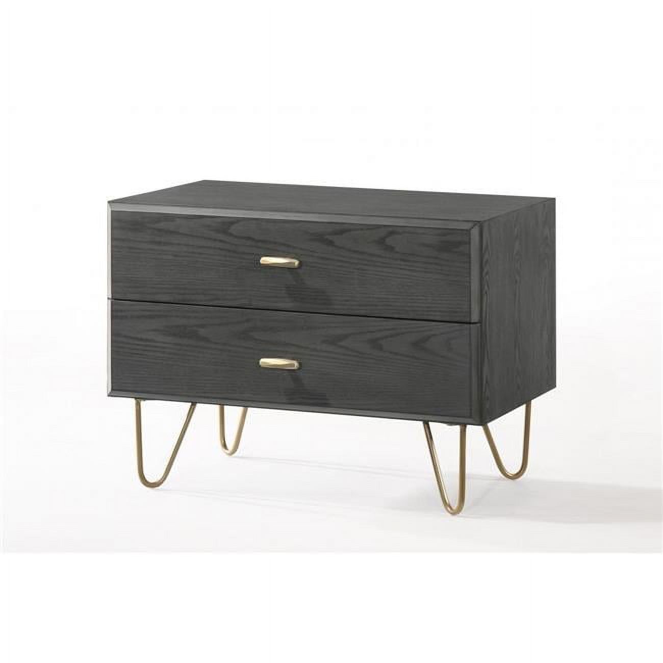 Modern Gray Ash Veneer Nightstand with Brushed Gold Handles