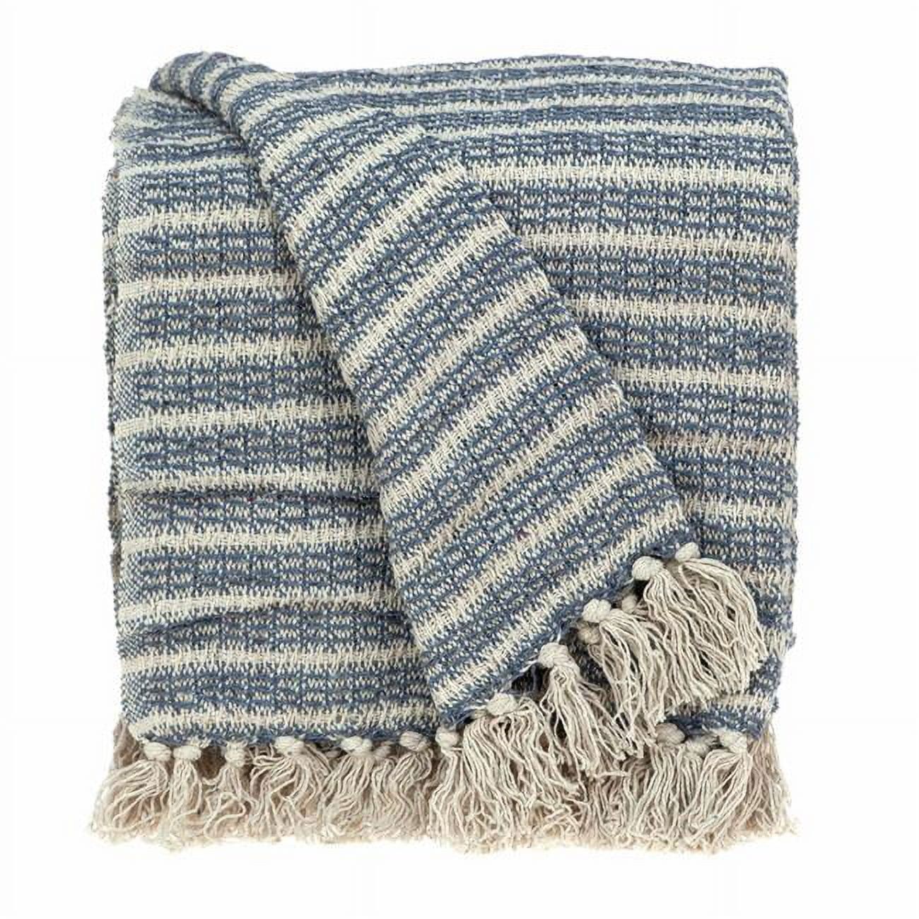 Blue Gray and Beige Cotton Handloom Throw Blanket