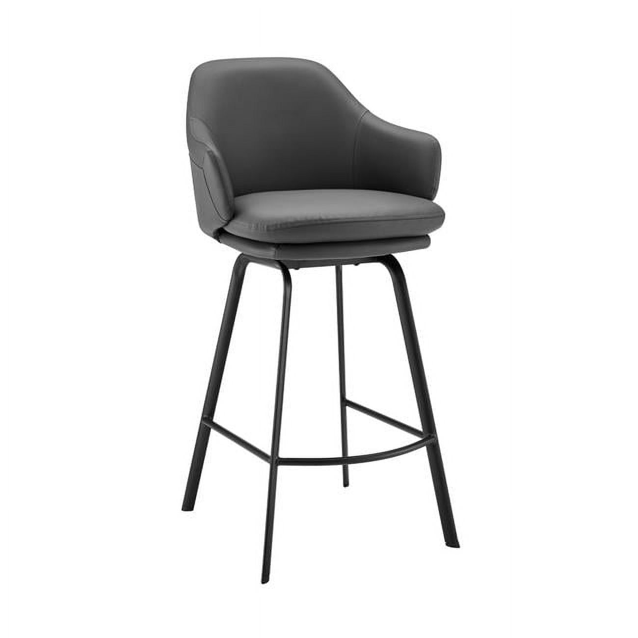 Modern Grey Faux Leather & Black Metal Adjustable Swivel Stool