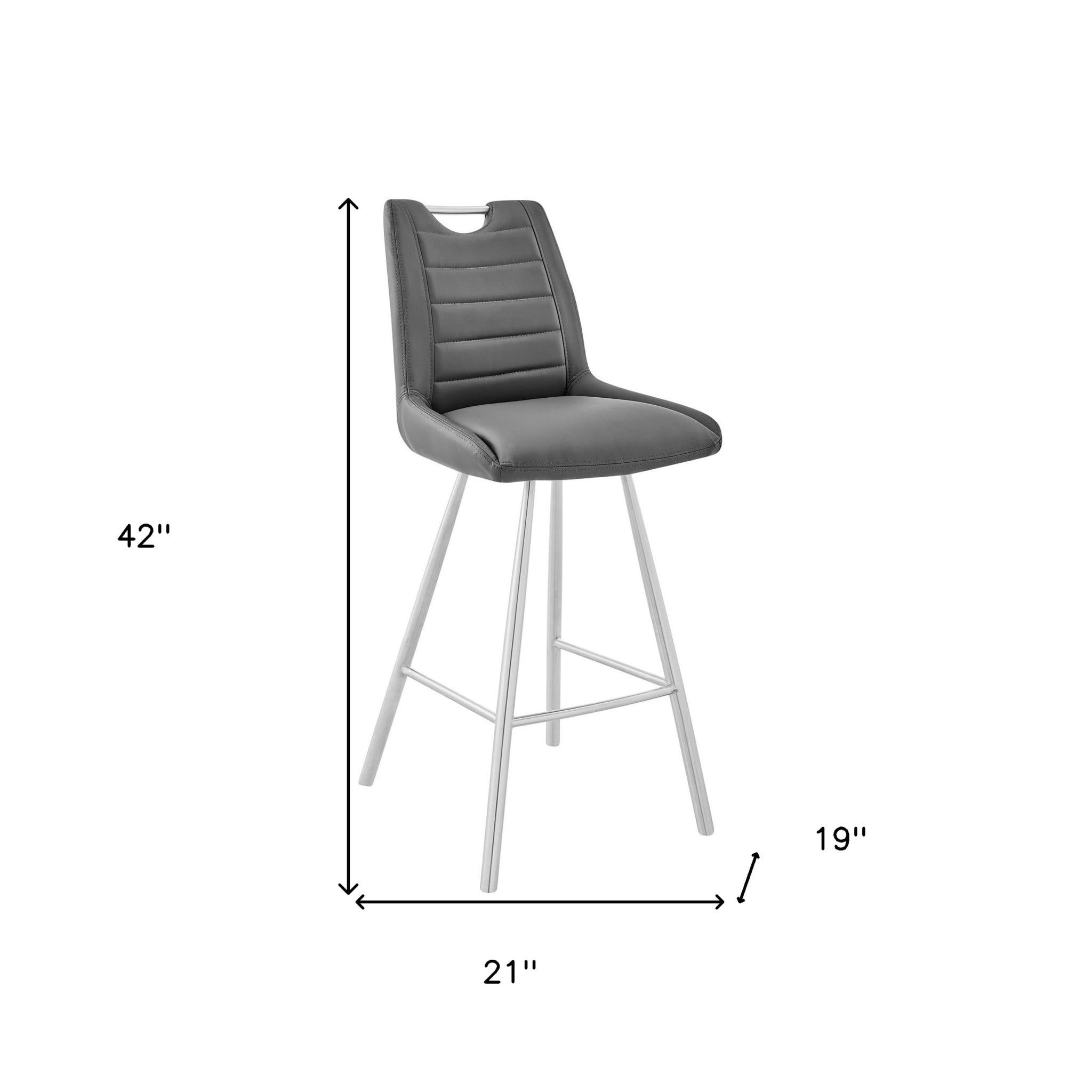 Gray Faux Leather and Iron Adjustable Bar Stool