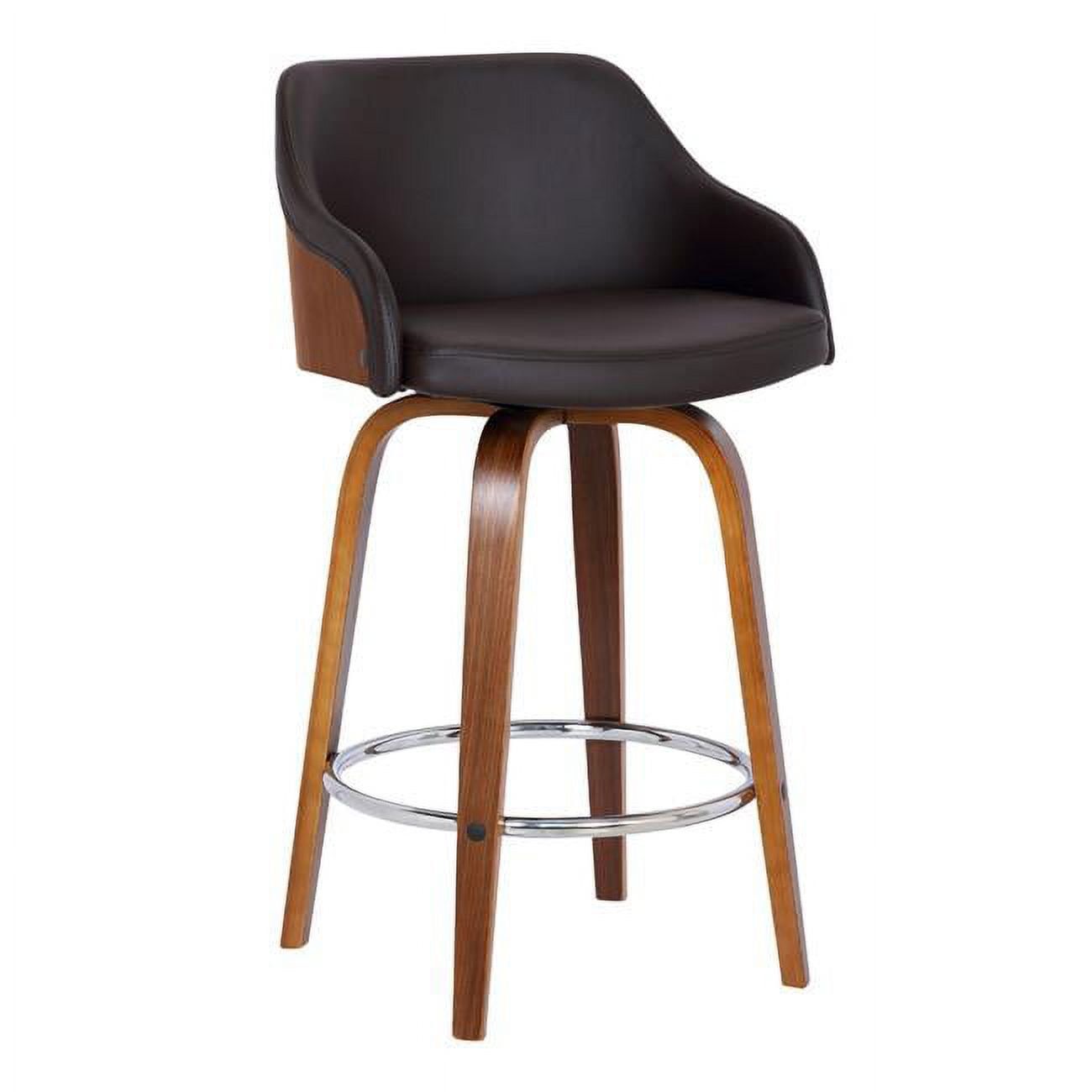 Brown Swivel Faux Leather Walnut Bar Stool with Footrest