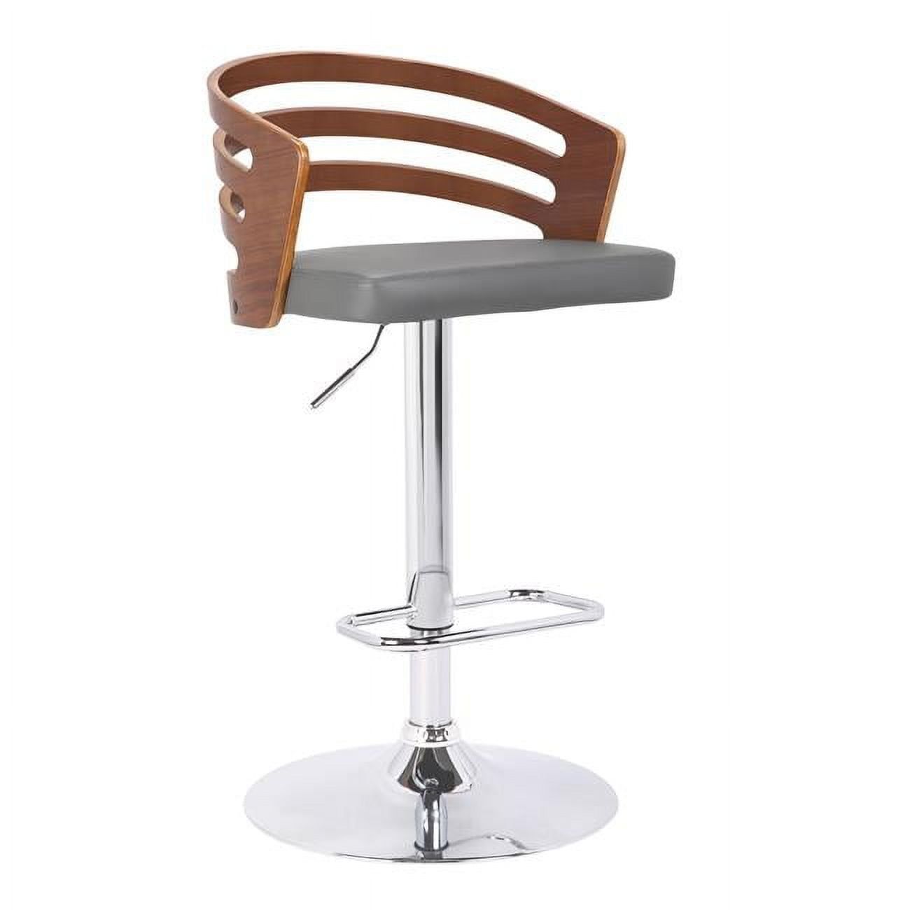 Davis Gray Faux Leather & Walnut Wood Chrome Swivel Bar Stool