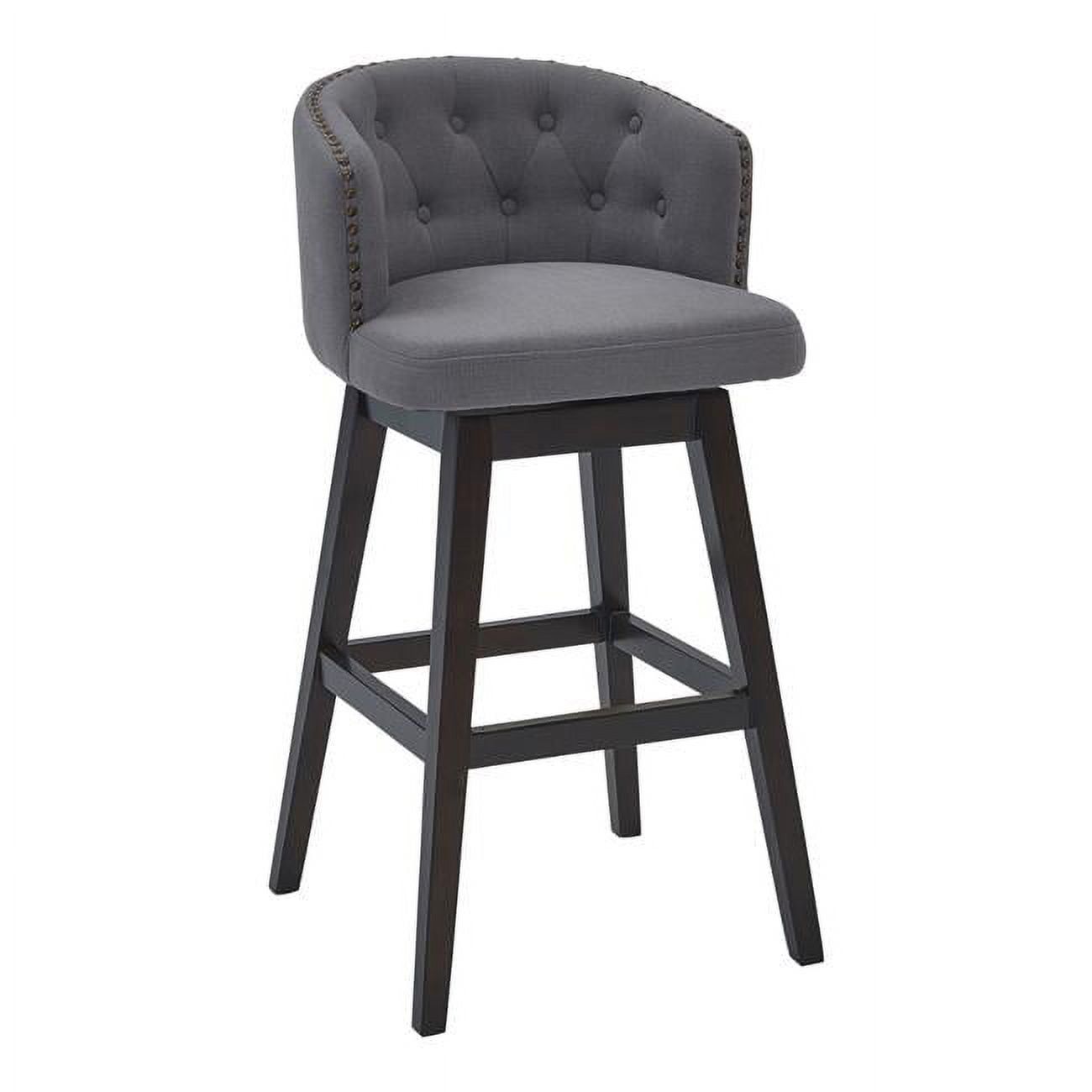 30" Gray Tufted Fabric and Espresso Wood Swivel Bar Stool