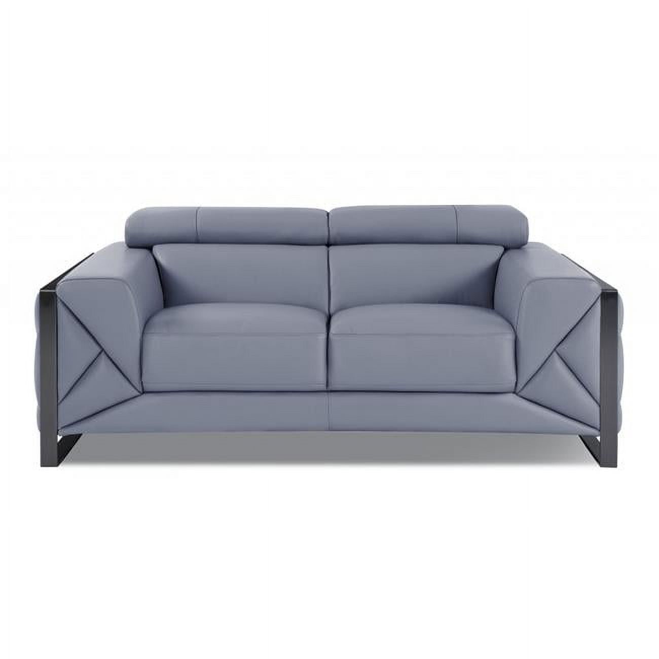 75'' Light Blue Italian Leather Loveseat with Chrome Legs