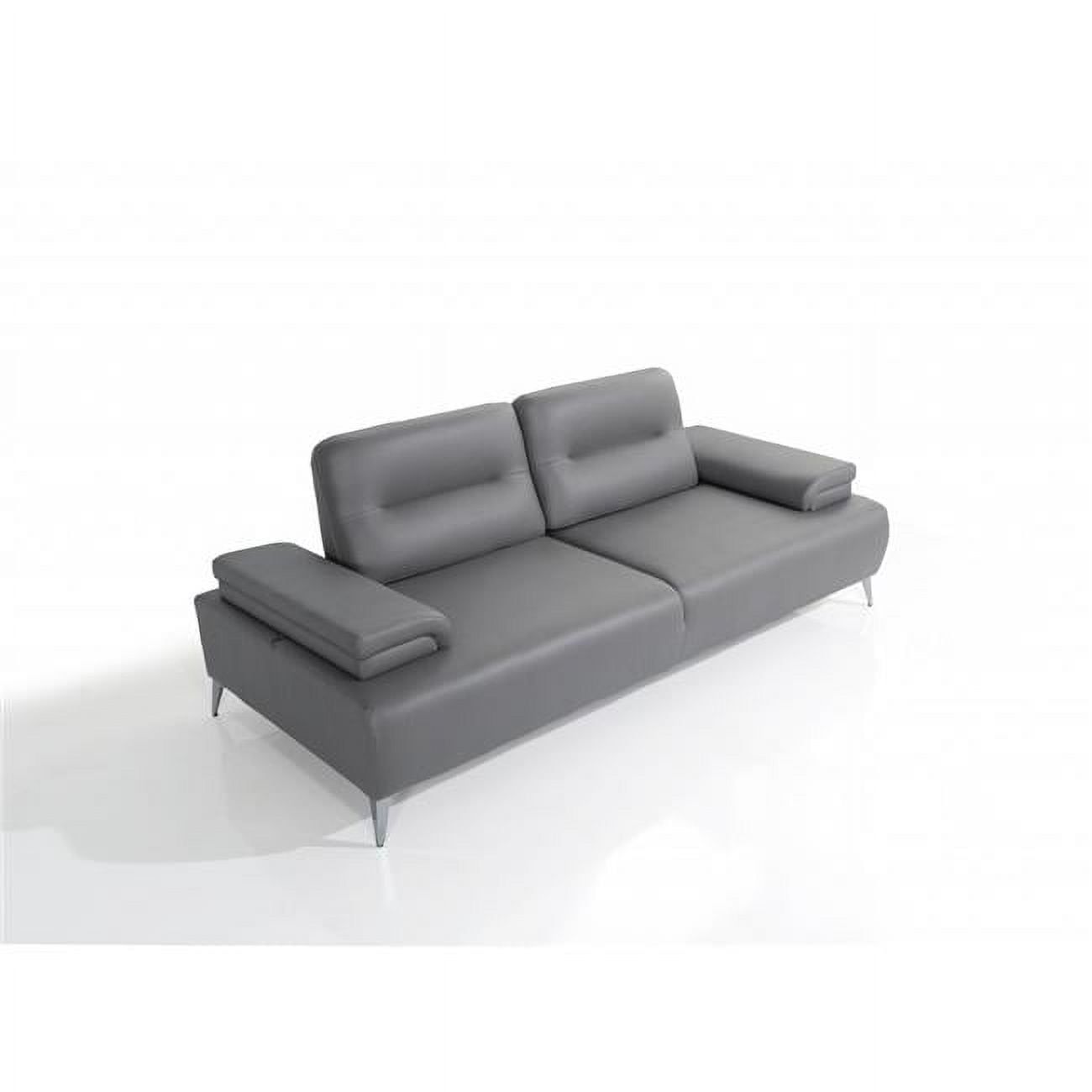 Gray Leather Convertible Sectional Sofa with Metal Legs