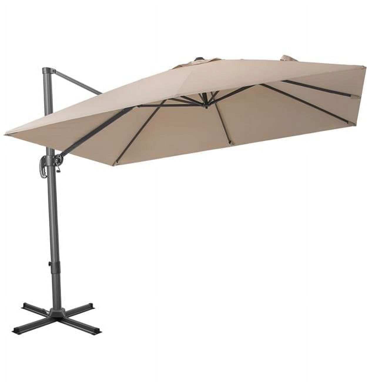 Tan Polyester Square Tilt Cantilever Patio Umbrella with Stand