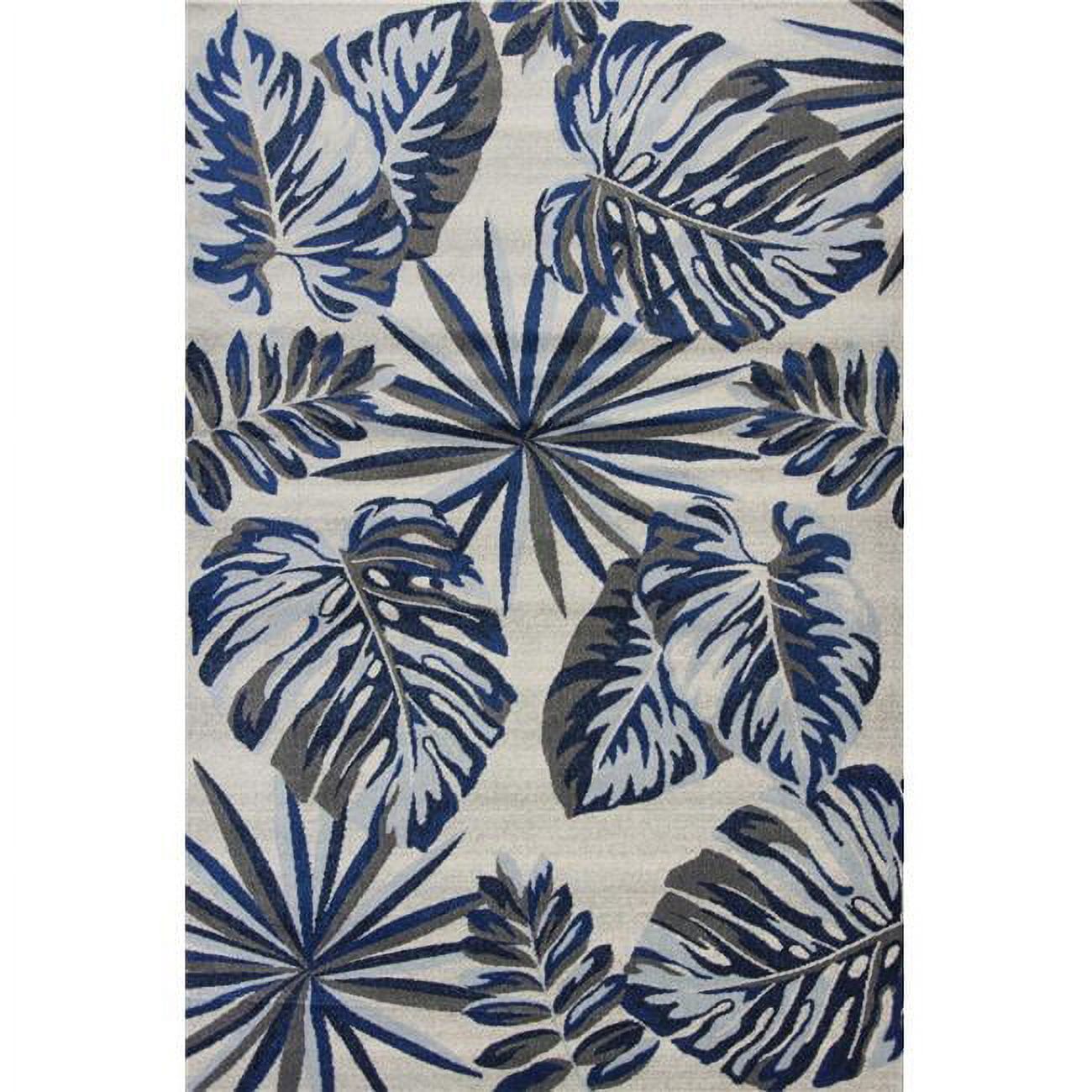 Blue and Gray Tropical Leaf 5' x 7' Area Rug