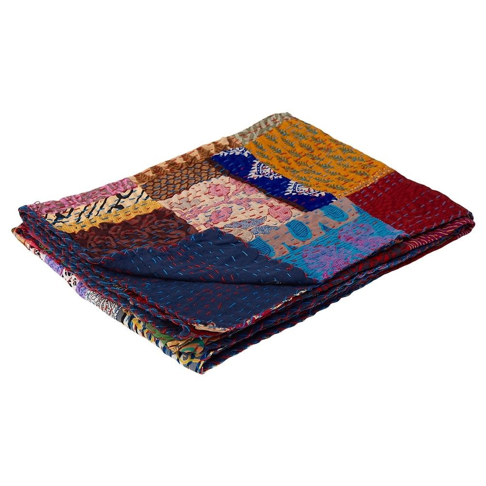 70" Multicolor Cotton Quilted Patchwork Throw Blanket