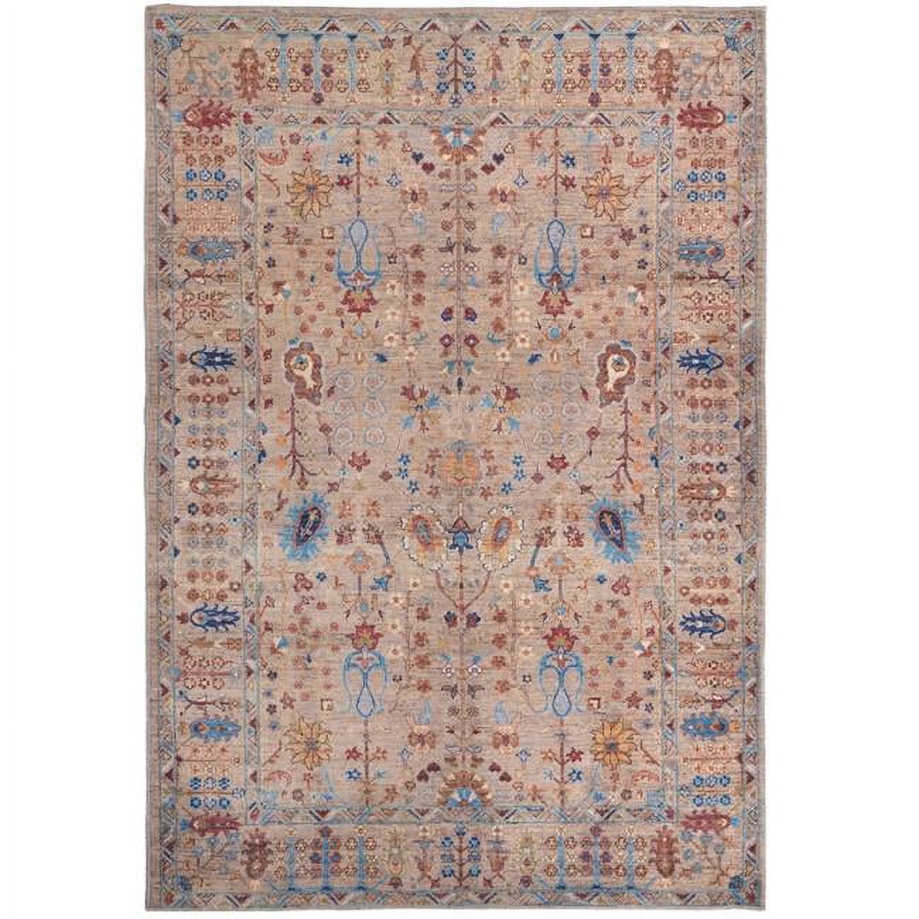 4' x 6' Blue and Tan Floral Wool Cotton Area Rug