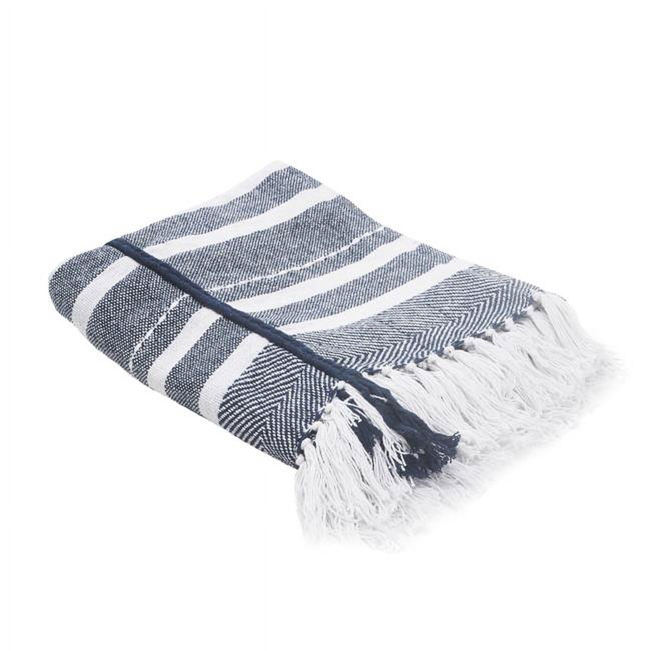 Blue & White Organic Cotton Striped Throw Blanket, 50" x 60"