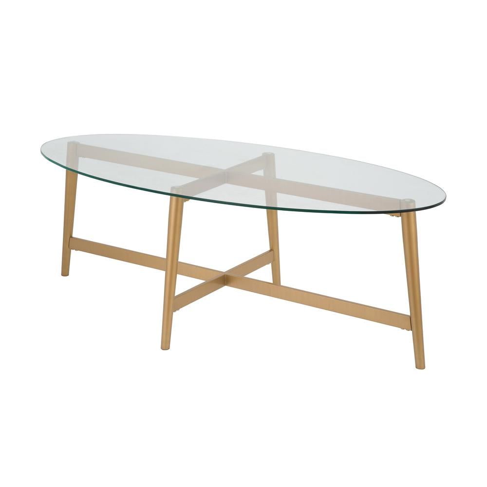 50'' Gold Glass and Steel Oval Coffee Table