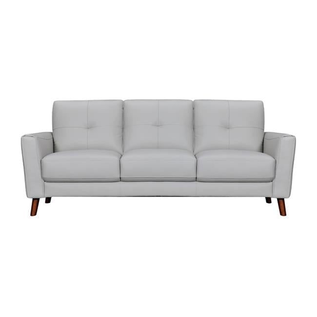 82-Inch Light Slate Gray Tufted Leather Sofa with Brown Legs