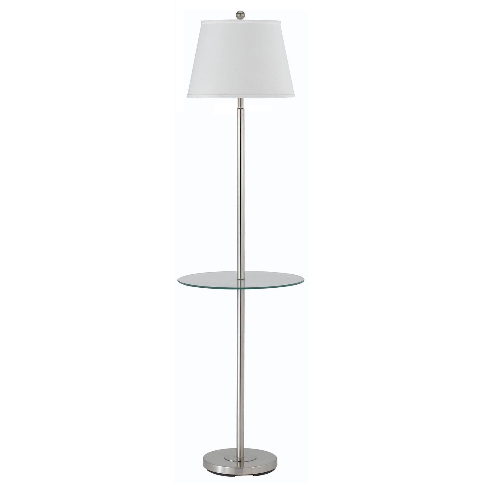 Nickel Tray Table Floor Lamp with White Fabric Shade