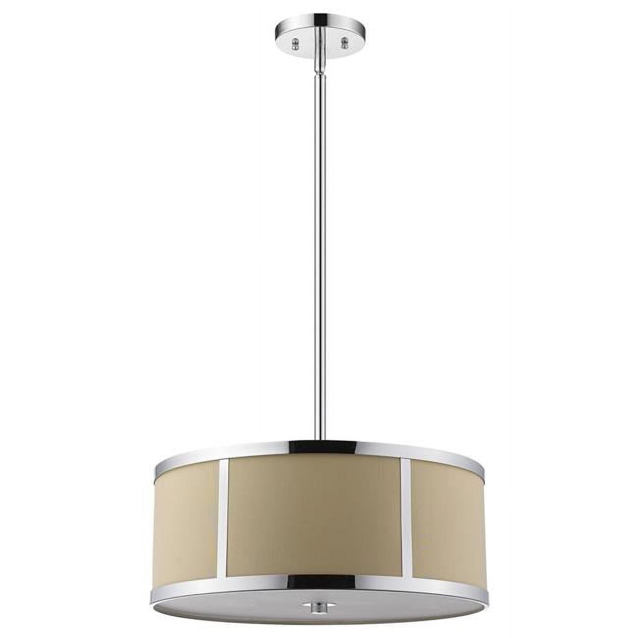 Butler 20" Polished Chrome Drum Pendant with Cream Linen Shade