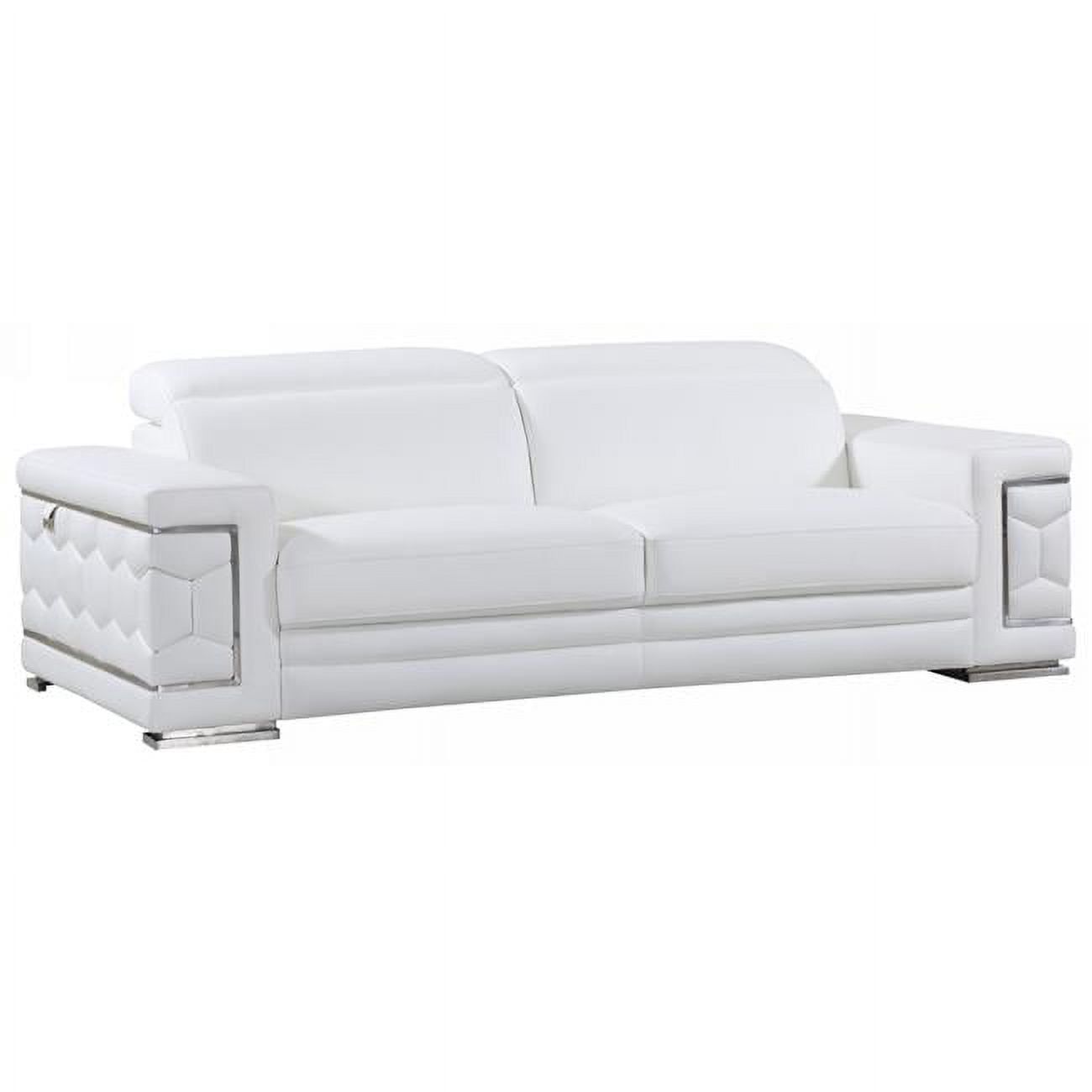 Elegant White Leather 89" Pillow-Top Loveseat with Recliner